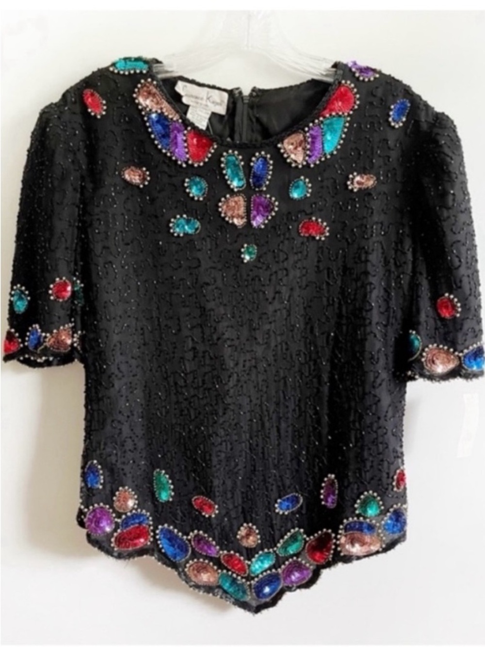 Laurence Kazar beaded top black sequins vintage 80s deadstock evening